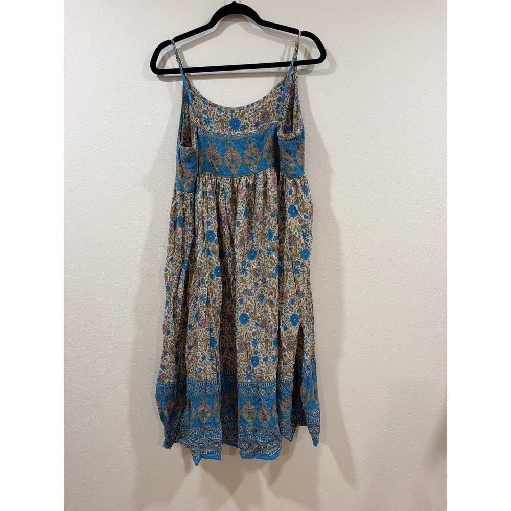 This is the Natural Life Gigi Midi Dress in a tan and blue floral border print - Picture 4 of 8